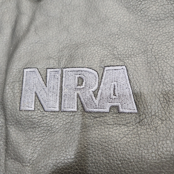 LEATHER Burkes Bay BLACK NRA BOMBER JACKET, MENS MEDIUM - Picture 9 of 10